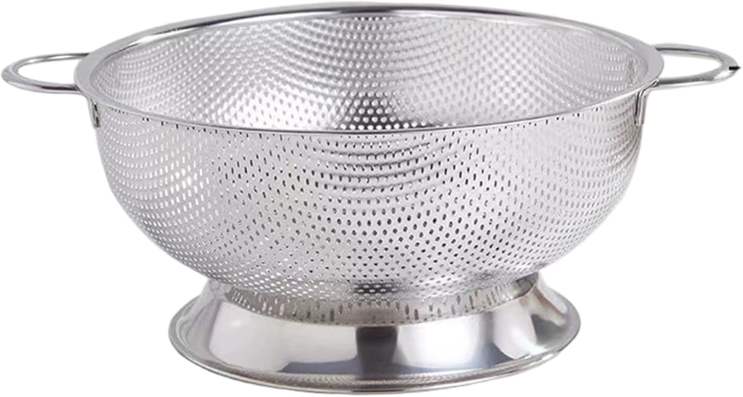 11 Inch Stainless Steel Metal Colander Fine Mesh Strainer with Base Heavy Duty Handles for Draining Washing Straining Vegetables Fruit Pasta Salad Prep Kitchenware