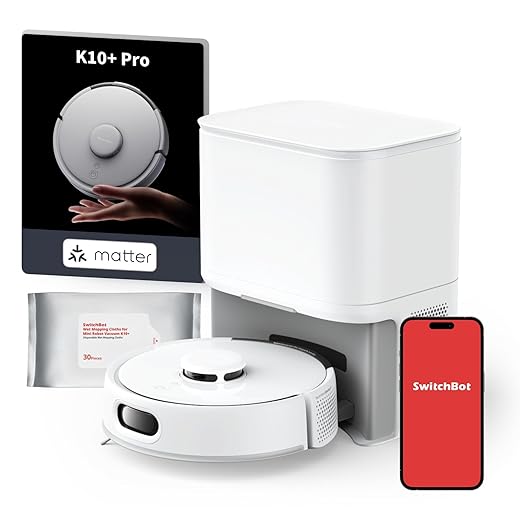 SwitchBot K10+, Mini Robot Aspirateur 70 Jours de Nettoyage, Navigation LiDAR, 48dB Super Silencieux, Connecté avec 2.4G WiFi/Alexa/App, Aspiration 2500Pa, Idéal pour Poils d'animaux Tapis Sols Durs