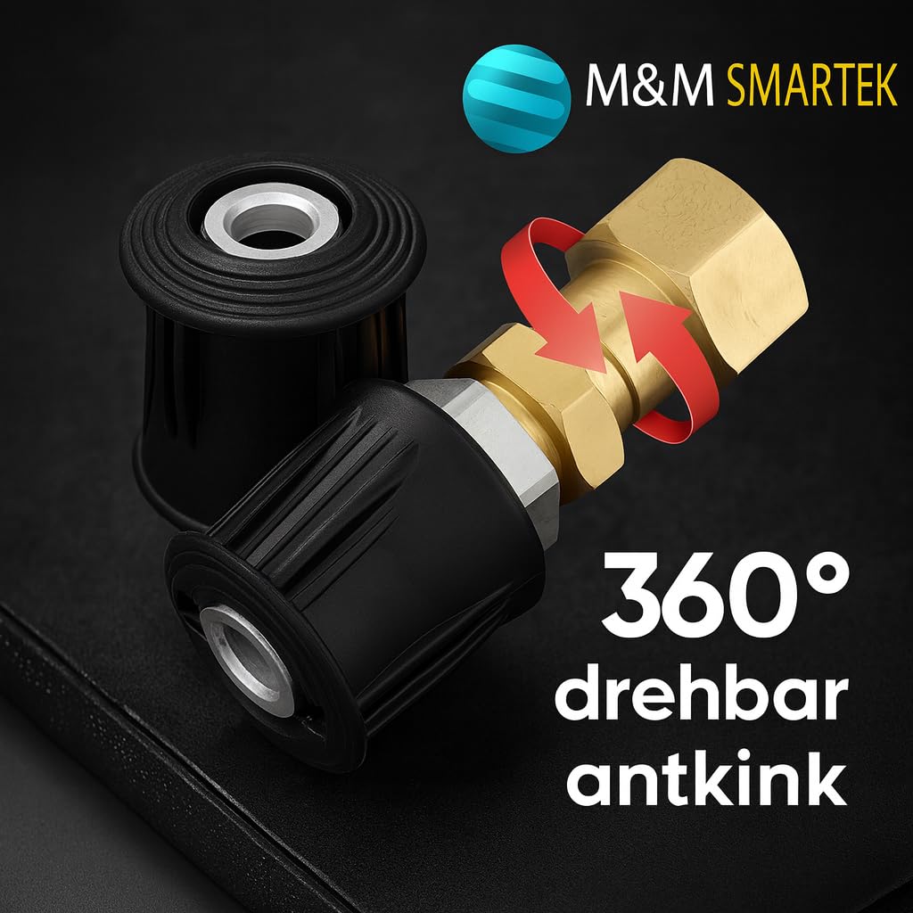 M&M Smartek Adapter Set für Kärcher Quick Connect auf M22 Innengewinde | Schnellkupplung Messing 360° drehbar Anti-Wickel | Ersatzteil für Hochdruckreiniger K2–K7