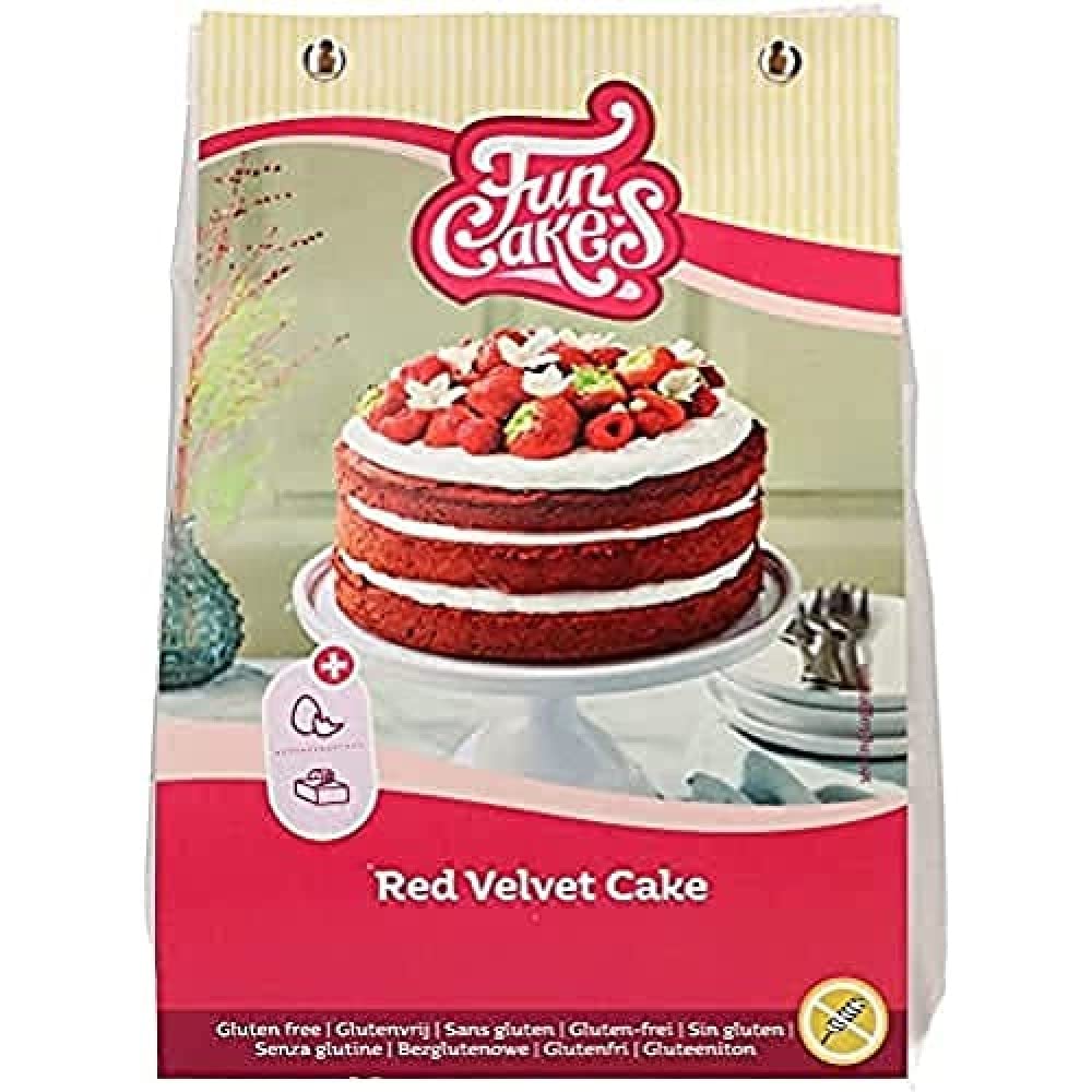 FunCakes Mix for Red Velvet Cake, Gluten Free: Easy to Use, Nicely Soft and Fluffy Cake with a Light Chocolate Flavour, Perfect Red Colour, Also Suitable for Red Velvet Cupcakes, 400g