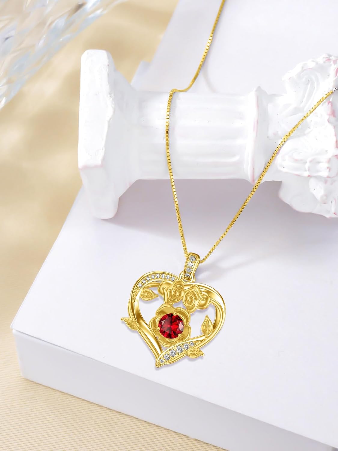 Midari 18K Gold Heart Birthstone Necklace for Women Rose Pendant Birthday Jewelry Gifts for Wife Her Daughter Mom - Image 6