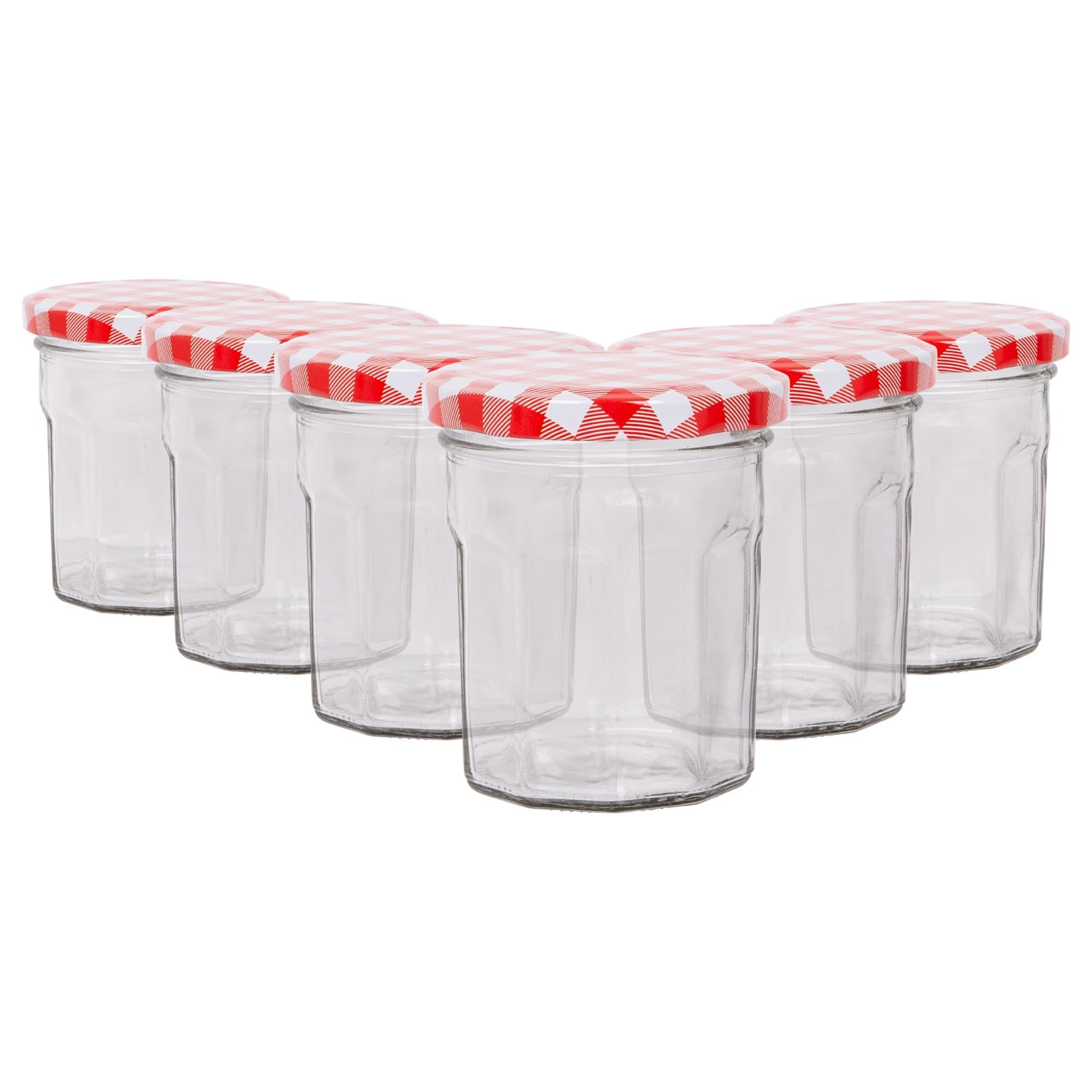 Argon Tableware Red 150Ml Glass Jam Jars With Lids - Pack Of 6 - Gingham Lid