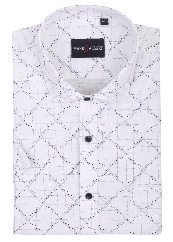Image of Mark & Albert Men's Half Sleeve Cotton Linen Shirt Blue