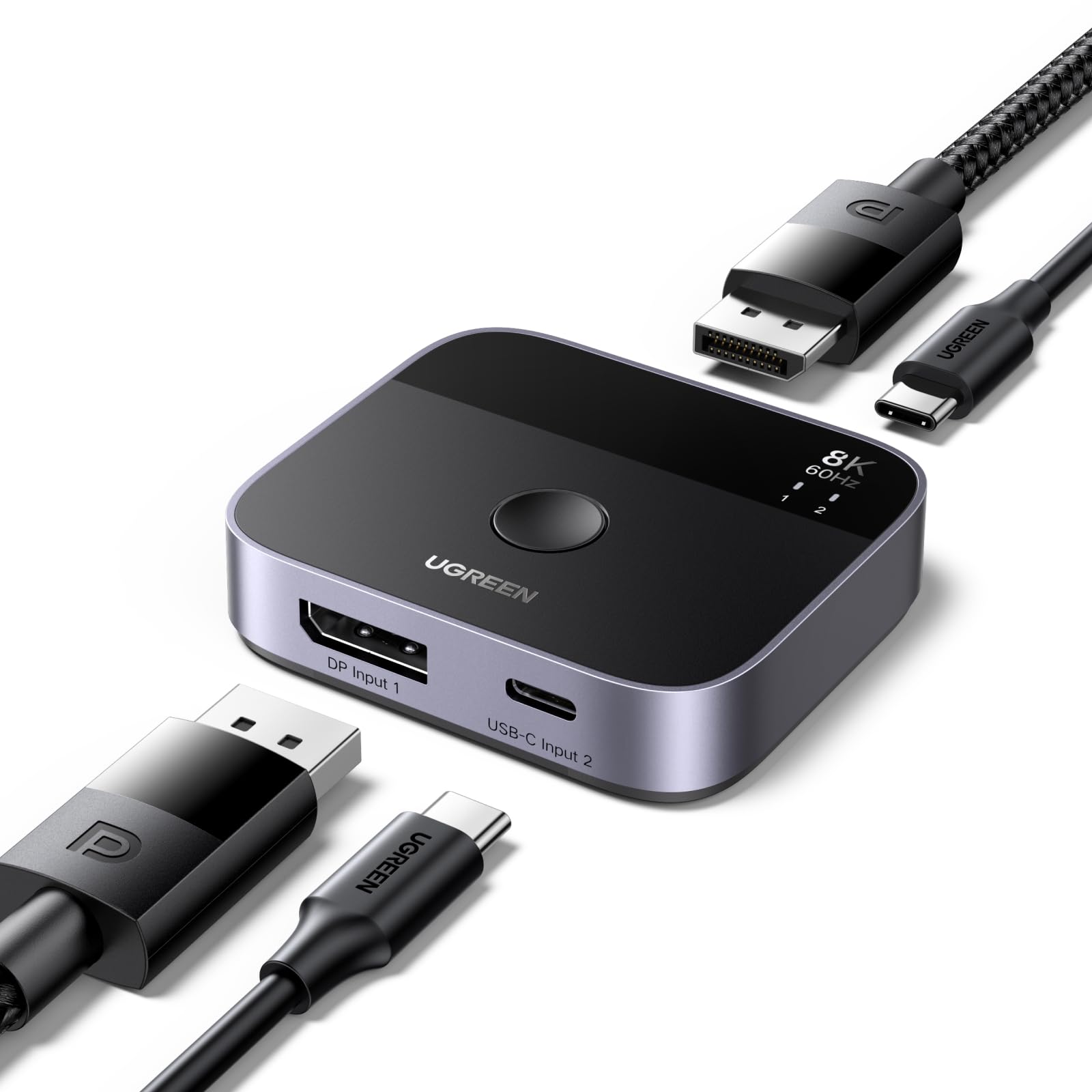 UGREEN Switch DisplayPort USB C 8K60Hz 2 Ingressi 1 Uscita DP 1.4 Commutatore USB C DisplayPort Supporta 3D HDR10+ HDCP2.3 Alta Risoluzione Compatibile con PC PS5 4 Xbox One X Series Steam Deck
