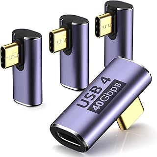 USB C Right Angle Adapter (4 Pack) USB C 90 Degree Adapter with 8K 60Hz Video 40 Gbps Data Transfer PD 100W Compatible for Thunderbolt 3/4, MacBook Pro/Air, USB-C HUB/Dock and More Type C Devices