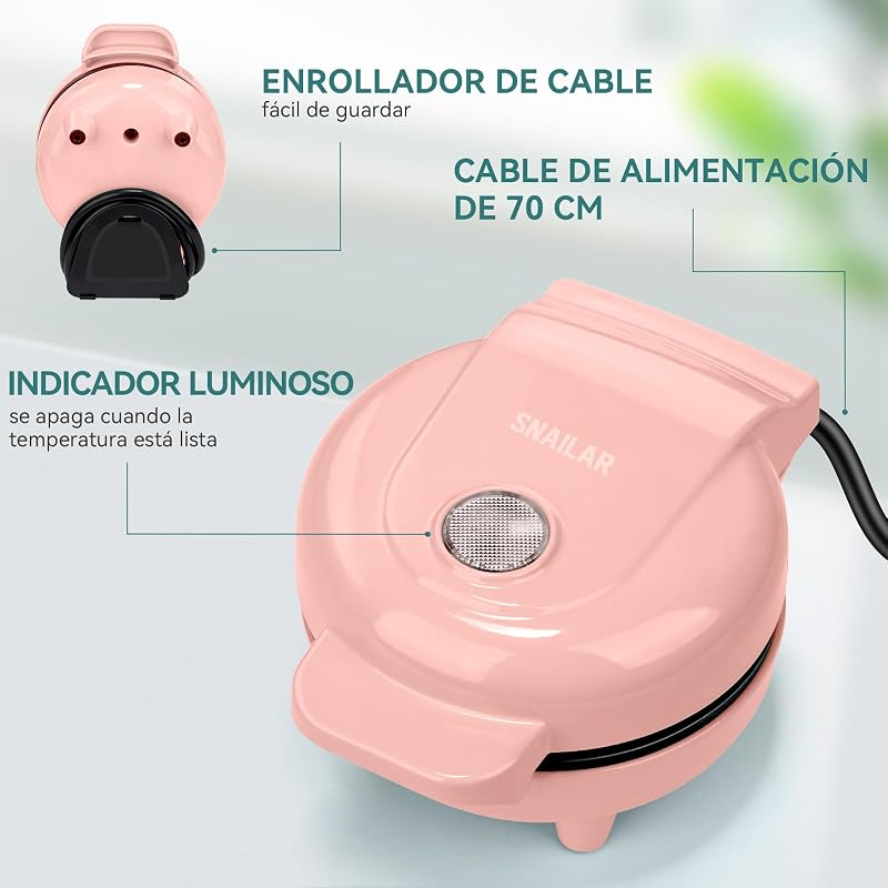 SNAILAR Mini Gofrisütő Rózsaszín Kompakt Belgás Gofri Készülék 550W