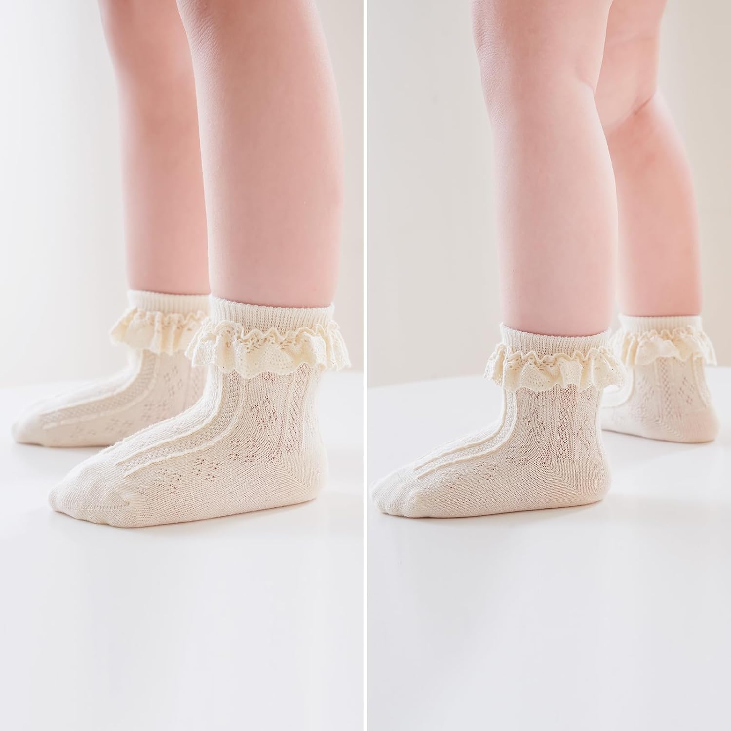 Mini angel Baby Girl Socks Infant Toddler Ruffle Eyelet Lace Socks Girls Ruffle Sock Seamless Princess Frilly Sock for Kids - Image 4