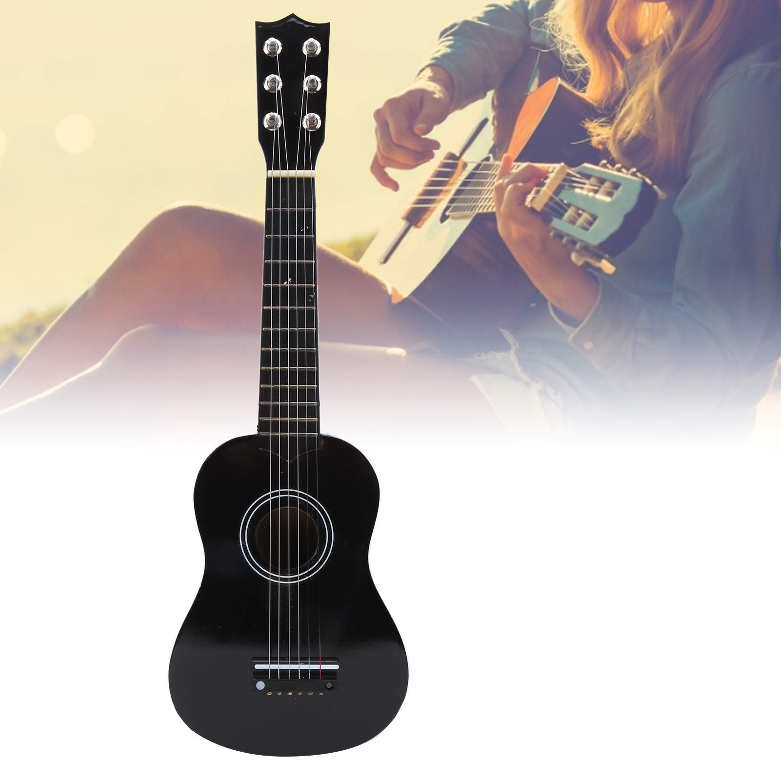 Zabawka akustyczna dla dzieci Drewniana kolorowa gitara Instrumenty muzyczne Mini gitara na prezent urodzinowy dla dzieci Lite drewno Czarny 21 cali