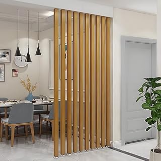 10 Pack Adjustable Wooden Slat Room Divider - Stylish Privacy Screens for Home & Office Space Solutions(Teak,185cm)