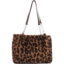 Plush Faux Fur Leopard Print Handbag,Y2K Furry Fur Purse,Chain Fuzzy Strap Cheetah Print Shoulder Tote Bag For Women Gift