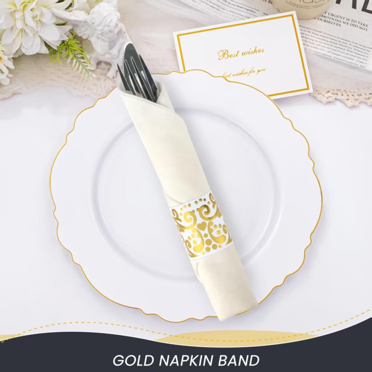 Germiwipe 100 Pcs Self Adhesive Paper Napkin Bands, (Shiny Gold)