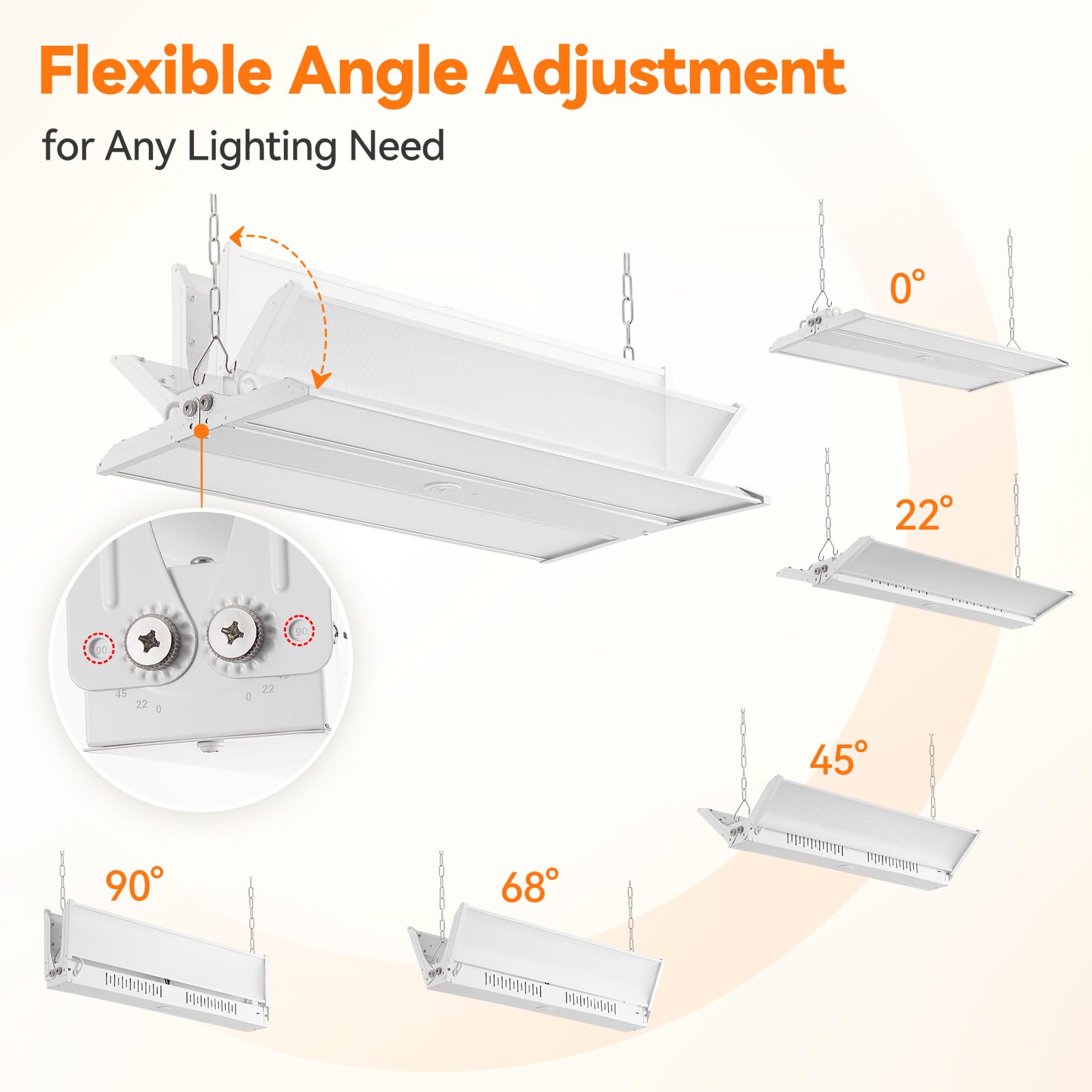 24-Pack 3FT 300W Linear High Bay Shop Lights 45000lm 6000K 5000K 4000K Switchable 0-10V dimmable 100-277V Adjustable Tilt — view 3