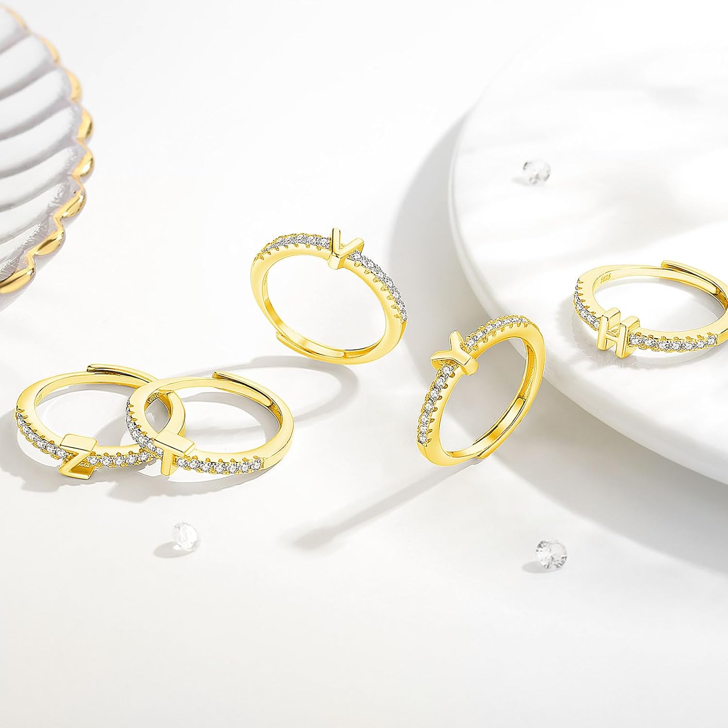 INFUSEU Gold Initial Rings with Letter H Jewelry for Women Teen Sterling Silver 925 Stacking Alphabet Monogram Toe Stackable Stacks Adjustable Size 7 8 6 Her Birthday - Image 3