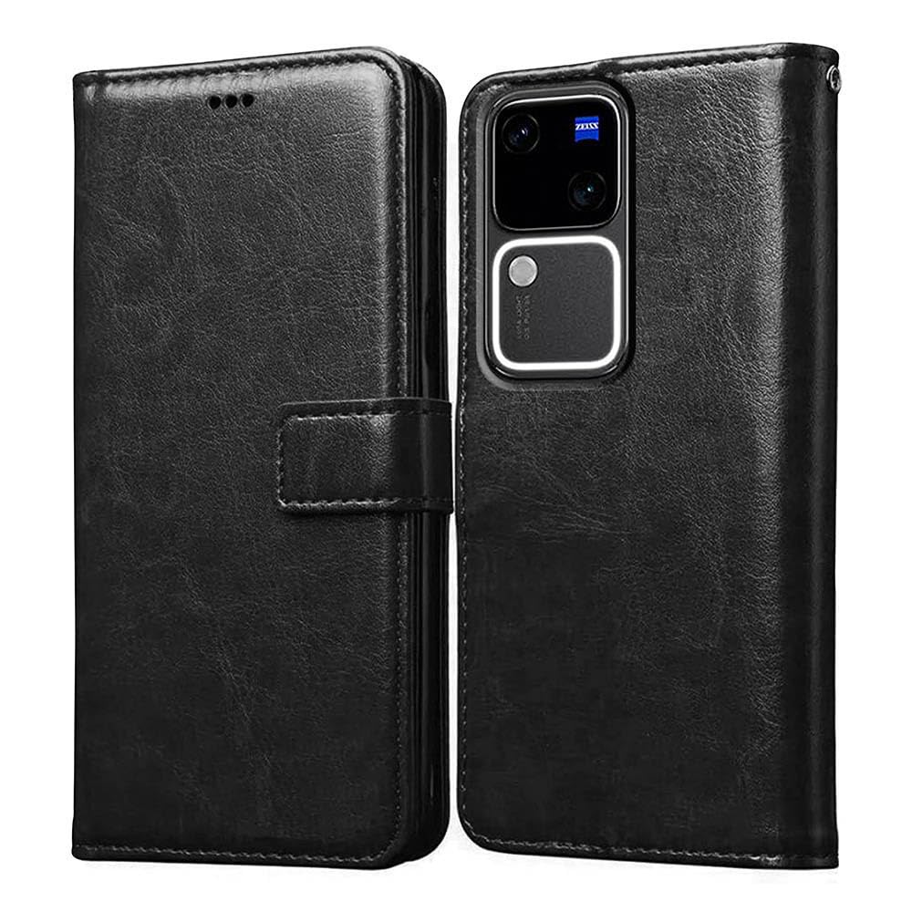 Casotec Flip Cover Back Case for Vivo V30 5G / S18 5G / S18 Pro 5G | Premium Leather Finish | Inbuilt Pockets & Stand | Flip Cover Back Case for Vivo V30 5G / S18 5G / S18 Pro 5G (Black)