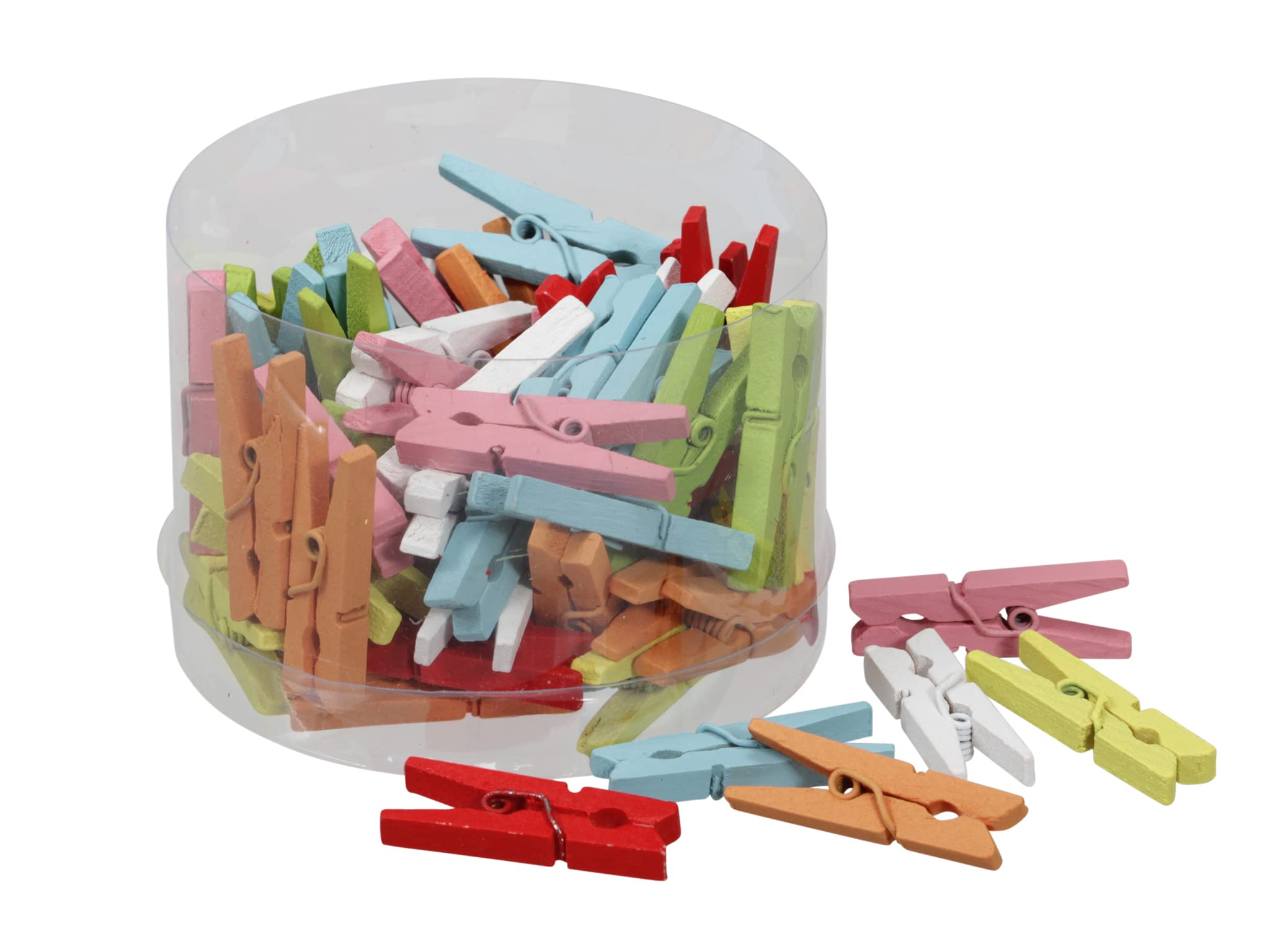 RiloStore Pack of 72 Pegs 3 cm Colourful Small Clips for Crafts Wooden Pegs Scrapbooking Cards Invitations Nursery Gifts Easter Decoration