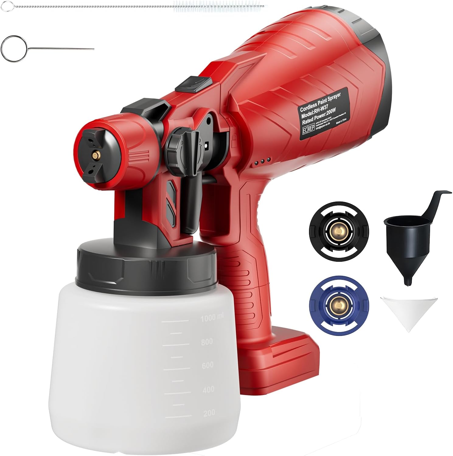 Paint Sprayer for Milwaukee 18V Battery, 200W Cordless Spray Paint Gun with Copper Nozzles, HVLP Paint Sprayers, Stain Sprayer for House Paint, Furniture, Cabinets, Fence (Battery Not Included)