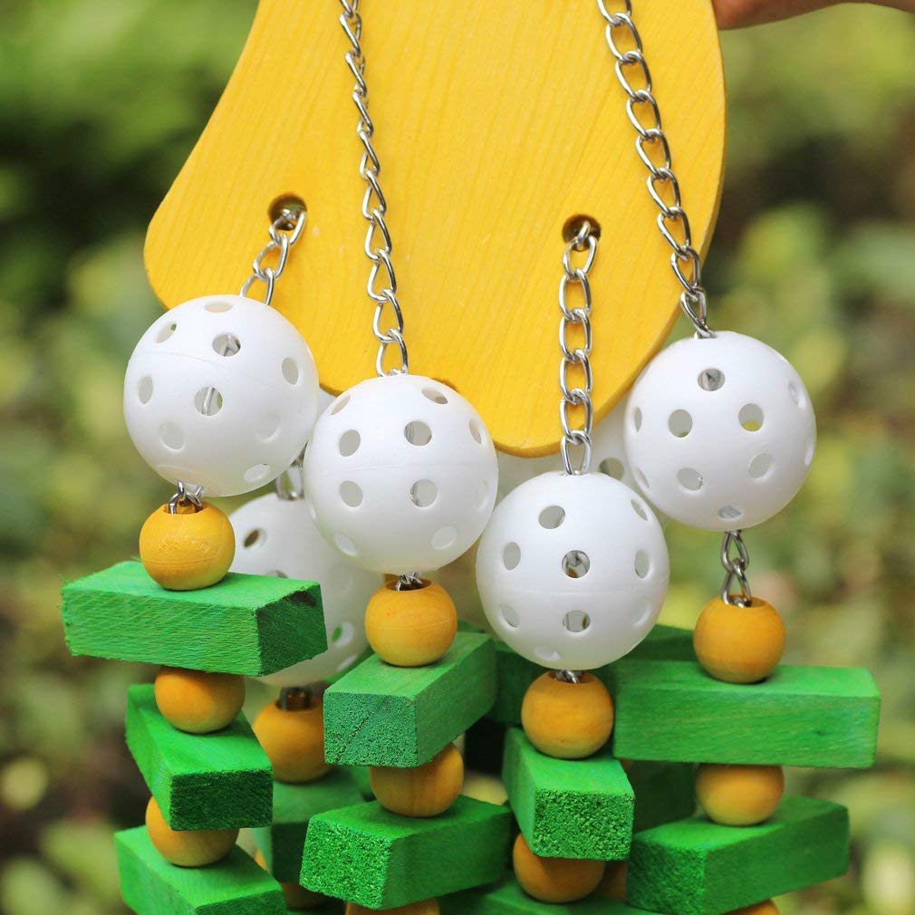 Kauspielzeug aus Holz für Vögel Hängende Holzklötze Spielzeugkette für Sittiche, Papageien, Nymphensittiche (Banane)