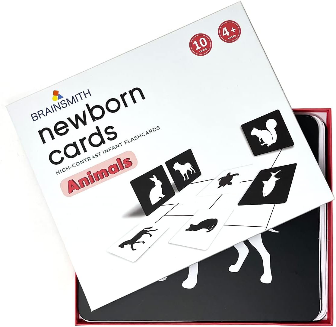 BrainsmithNew-Born Baby Animals Cards, High Contrast Picture Flash Card Set for Babies and Infants (0-6 month) - Sight and Brain Development