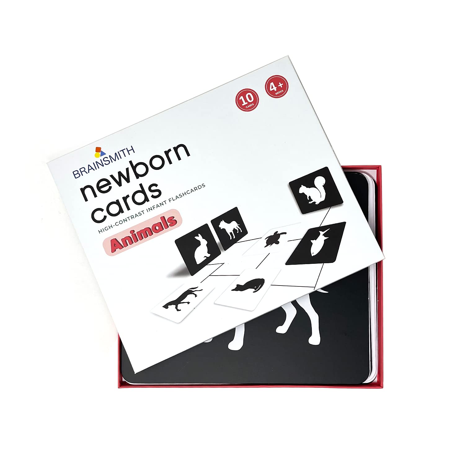 Brainsmith Flash Card for Babies – Animal Learning, High-Contrast Picture Cards Set for New Born Baby and Infants (0-6 month old) – Sight and Brain Development, Black/White