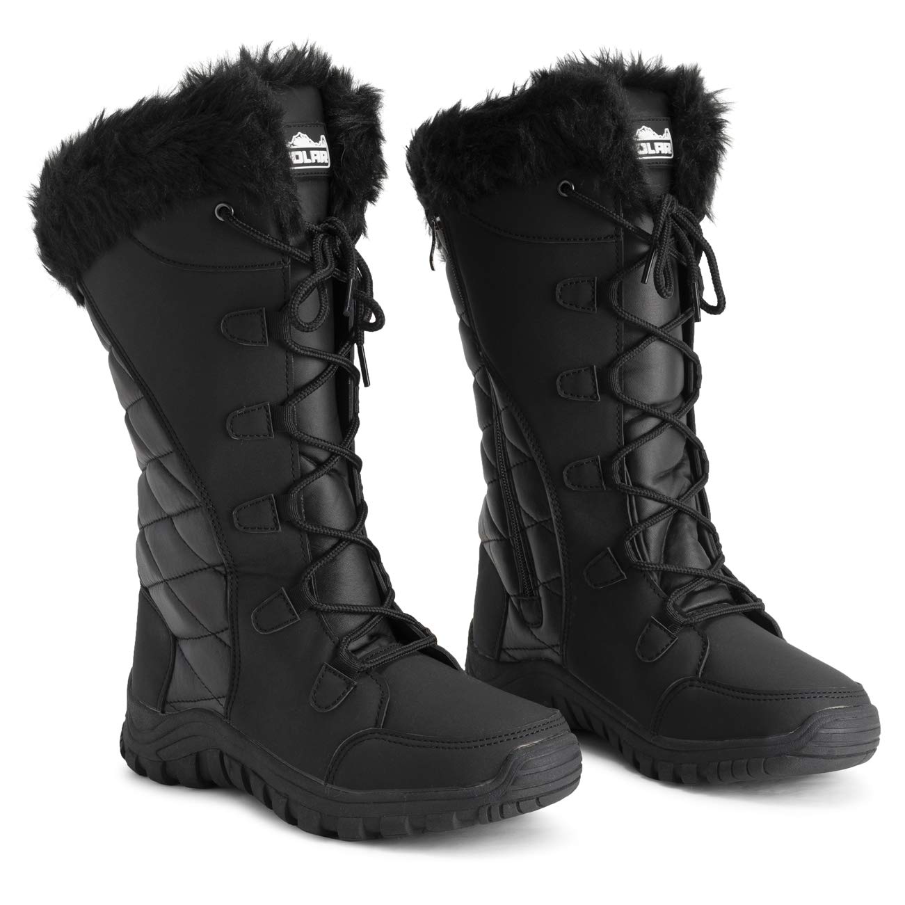 Polar Bottes Femme Matelassees avec Revers en Fausse Fourrure – Bottes Hiver Exterieures Impermeables – Semelle en Caoutchouc Durable pour la Neige et la Pluie