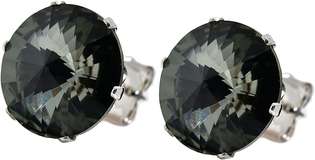pewterhooter® Women's Glamour Collection - Stud Earrings  925 Sterling Silver with sparkling Black Diamond Crystal  Gift Box