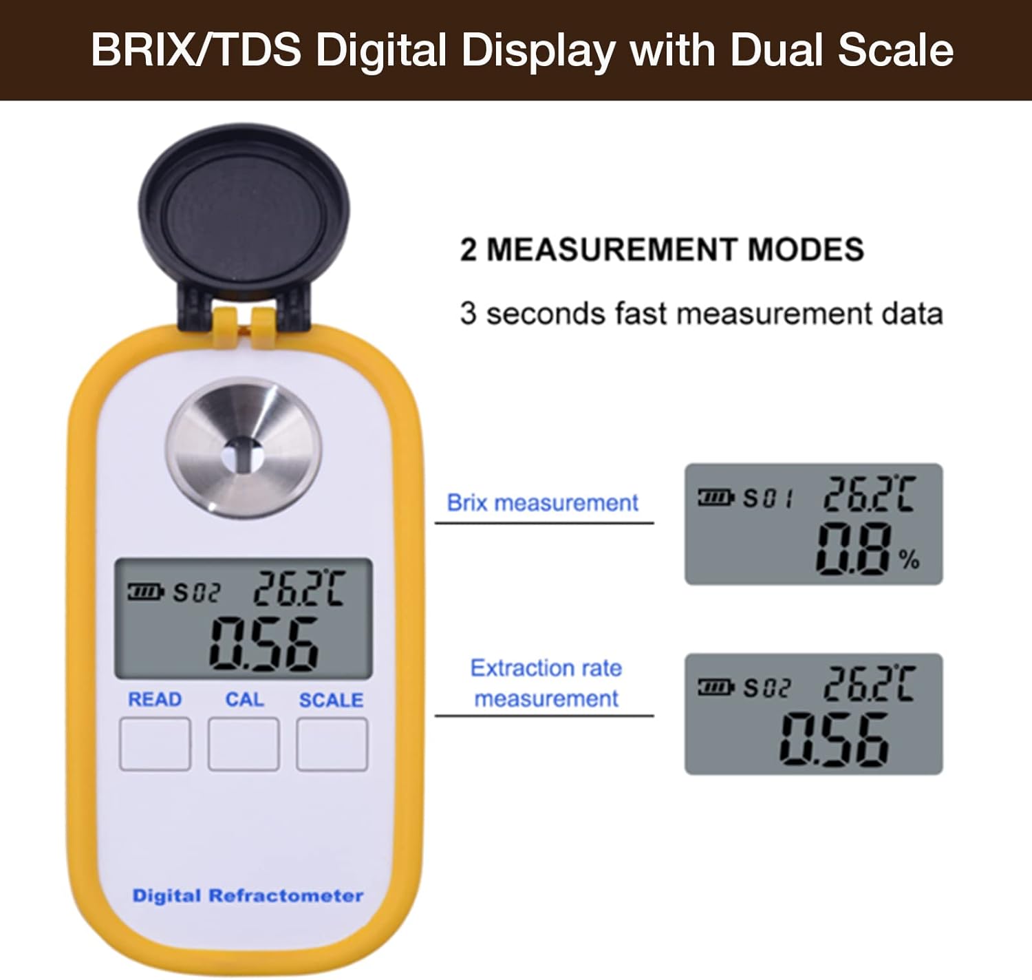 Digital Coffee Concentration Refractometer with BRIX Display Coffee Concentration Meter Sugar Drinks Density Coffee Brix Total Dissolved Solids Meter with TWO Measurement Modes