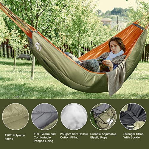 Image of Night Cat Hammock Underquilts Sleeping Bag Single Insulated Under Blanket for Hammock 4 Seasons Lightweight Soft Warm 5-20℃ 8x3.6ft Army Green