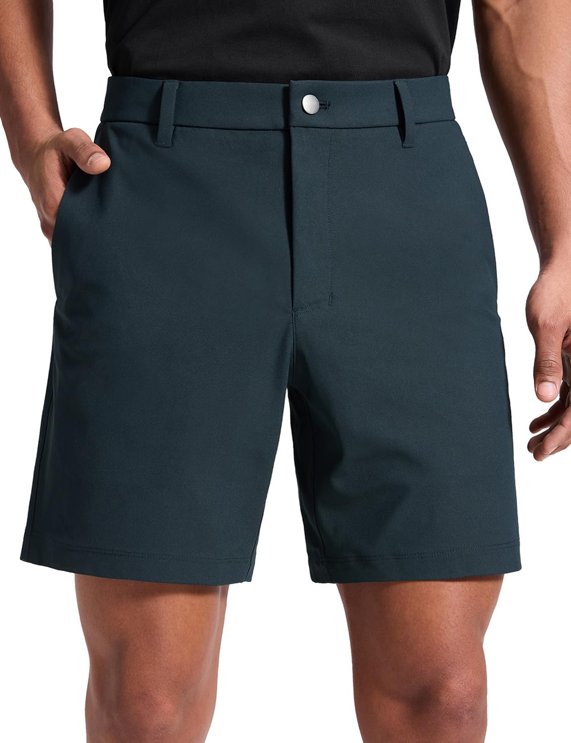 CRZ YOGA Pantalones Cortos de Golf para Hombre cómodos para Todo el día - 7/9 Pulgadas elásticos Ligeros Casuales de Trabajo Frente Plano Pantalones Cortos con Bolsillos