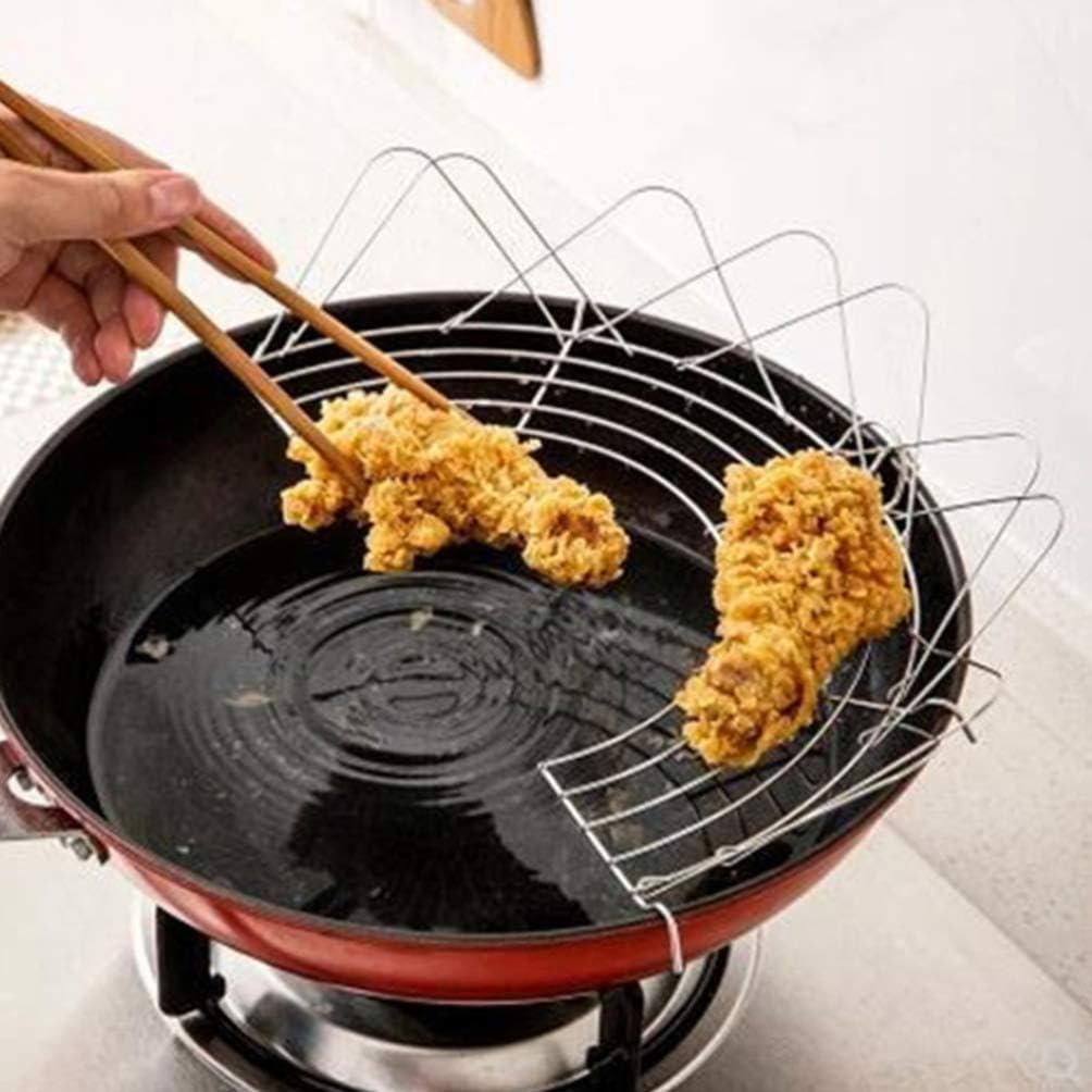 Metal Strainer 2 Pcs Oil Drain Rack Stainless Steel Semi- Oil Drip Filter Shelfs for Home Baking Cooking Tempura Fried Food 36cm Stainless Steel Frying Pan
