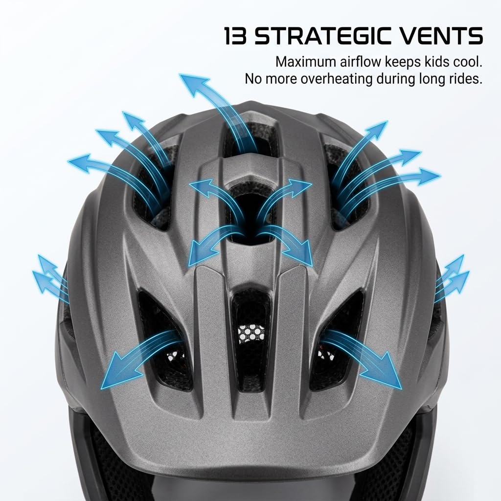 Chrees Casco de Bicicleta Integral para Niños, Casco de Bicicleta de Montaña, BMX, Protector de Barbilla Desmontable, de Integral 2 en 1 para Exteriores,