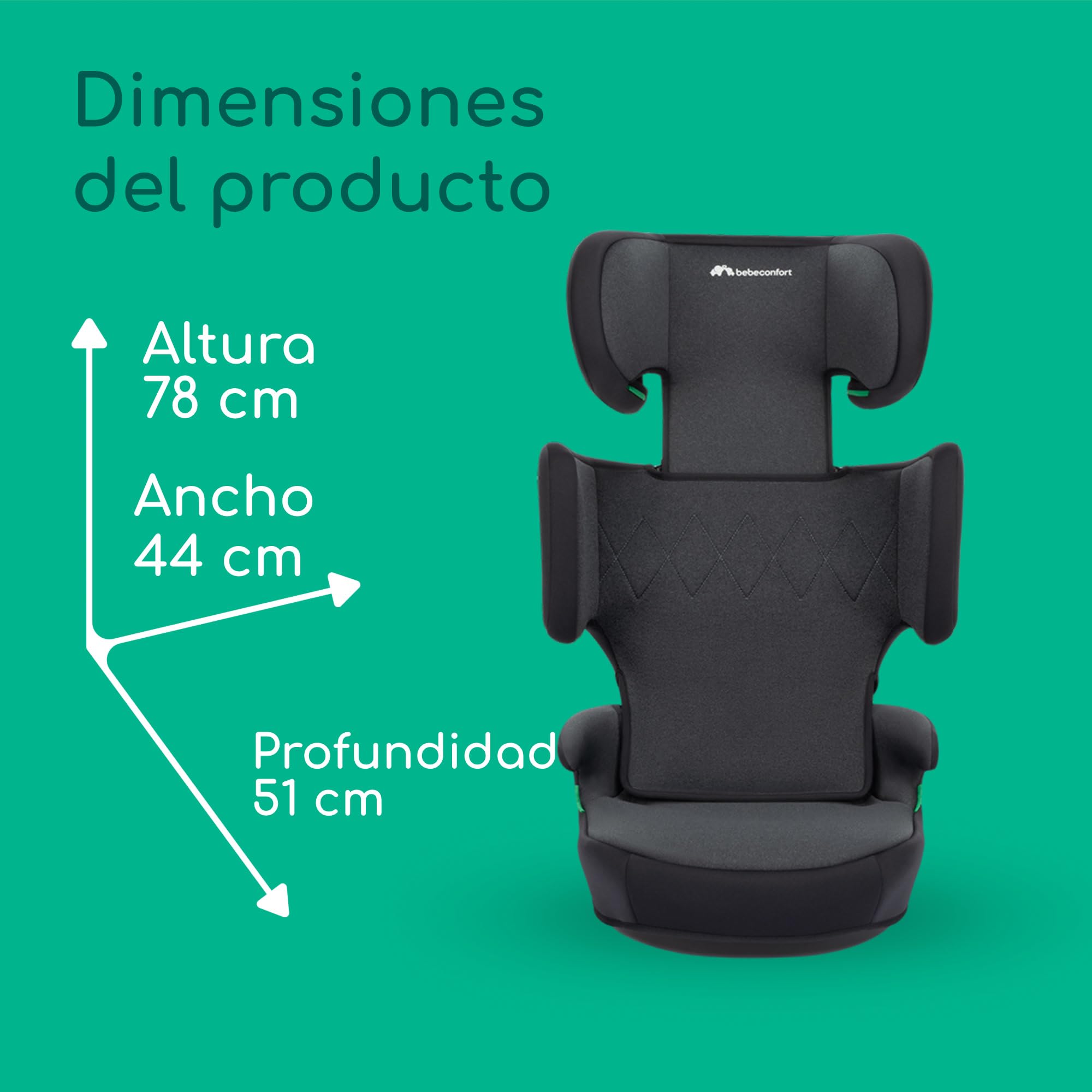 Bebeconfort RoadSafe i-Size, Silla de Coche, 3,5-12 años (100-150 cm), Alzador Coche Niño, Plegado & Ligero (3 kg), Instalación Cinturón Seguridad, 14 Posiciones Reposacabezas, Tinted Black
