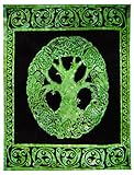 Algodón Sophia Art - Tapiz indio celta de algodón para colgar en la pared (132 x 213 cm), diseño de árbol de la vida (verde)