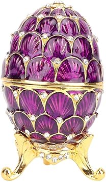 Vintage Style Egg Trinket Box - Unique Hand Painted Enameled Jewelry Box, Limited Edition Collectible, Unique Home Decor Grape Purple