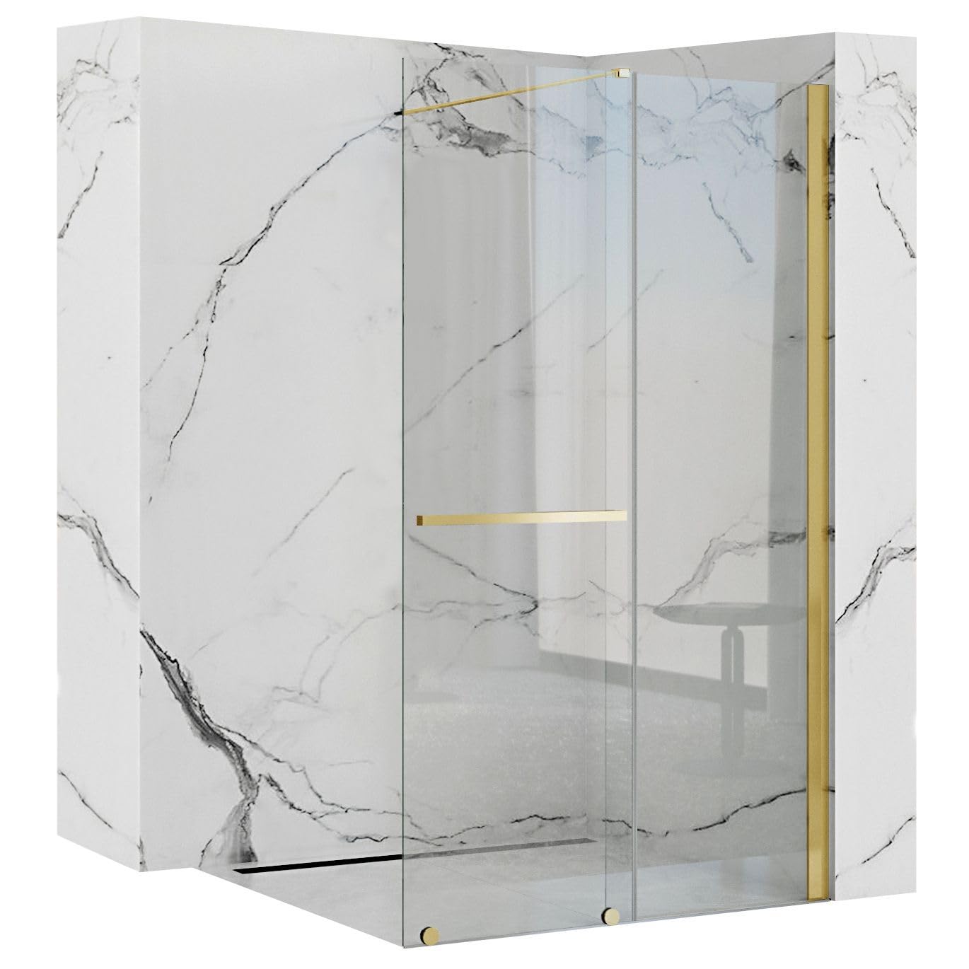 Rea - Parete Doccia Cortis Gold 120 - Walk In Vetro Temperato Di Sicurezza Trasparente 6 mm (Oro)