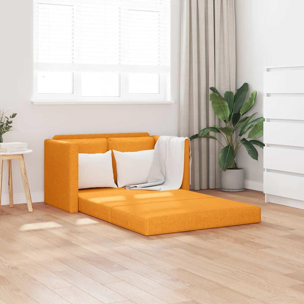 Sofá de suelo cama de 2 plazas amarillo oscuro con espuma y metal 112x174 cm