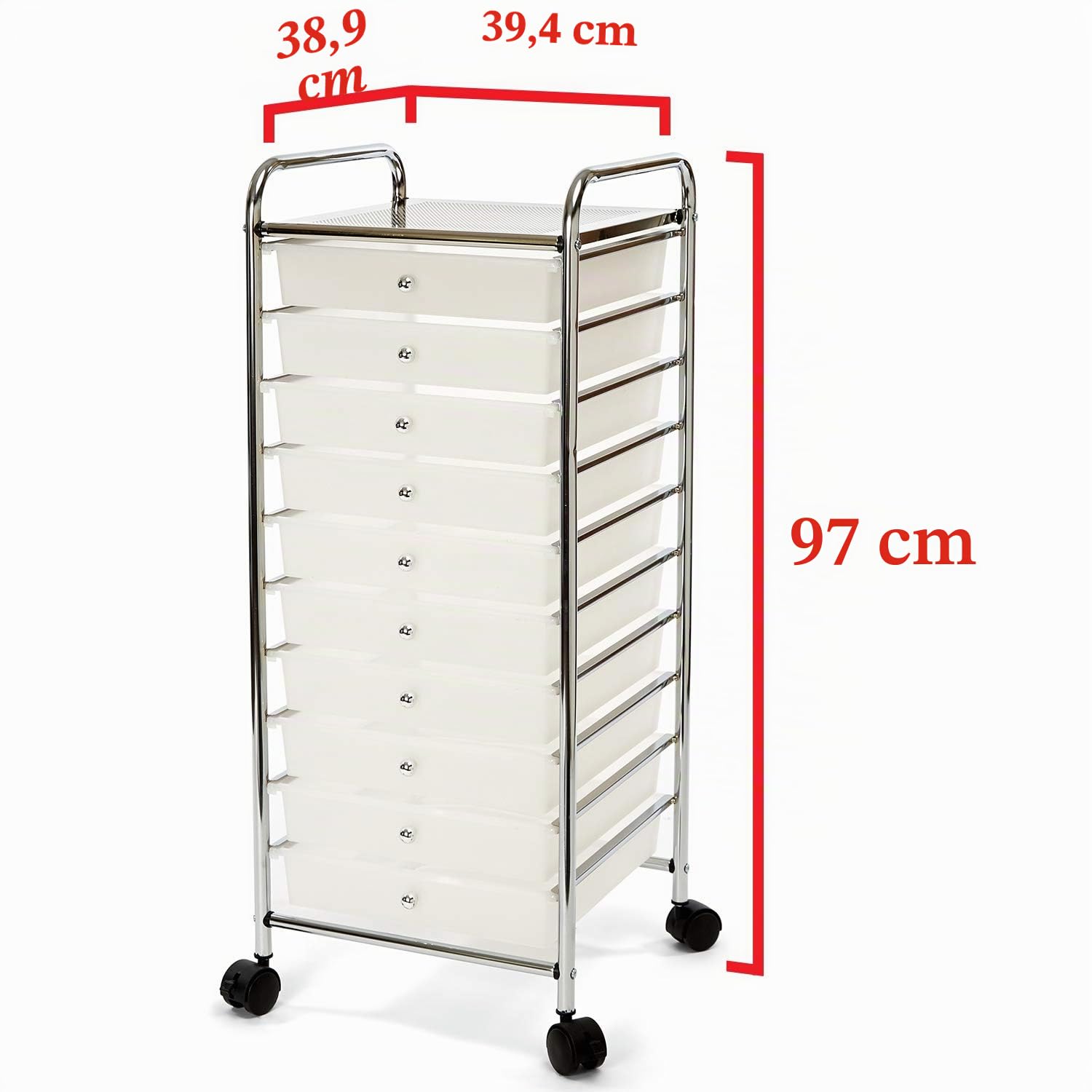 Seville Classics SHE16210B Desserte à 10 tiroirs en métal argenté 39,5 x 39 x 98 cm