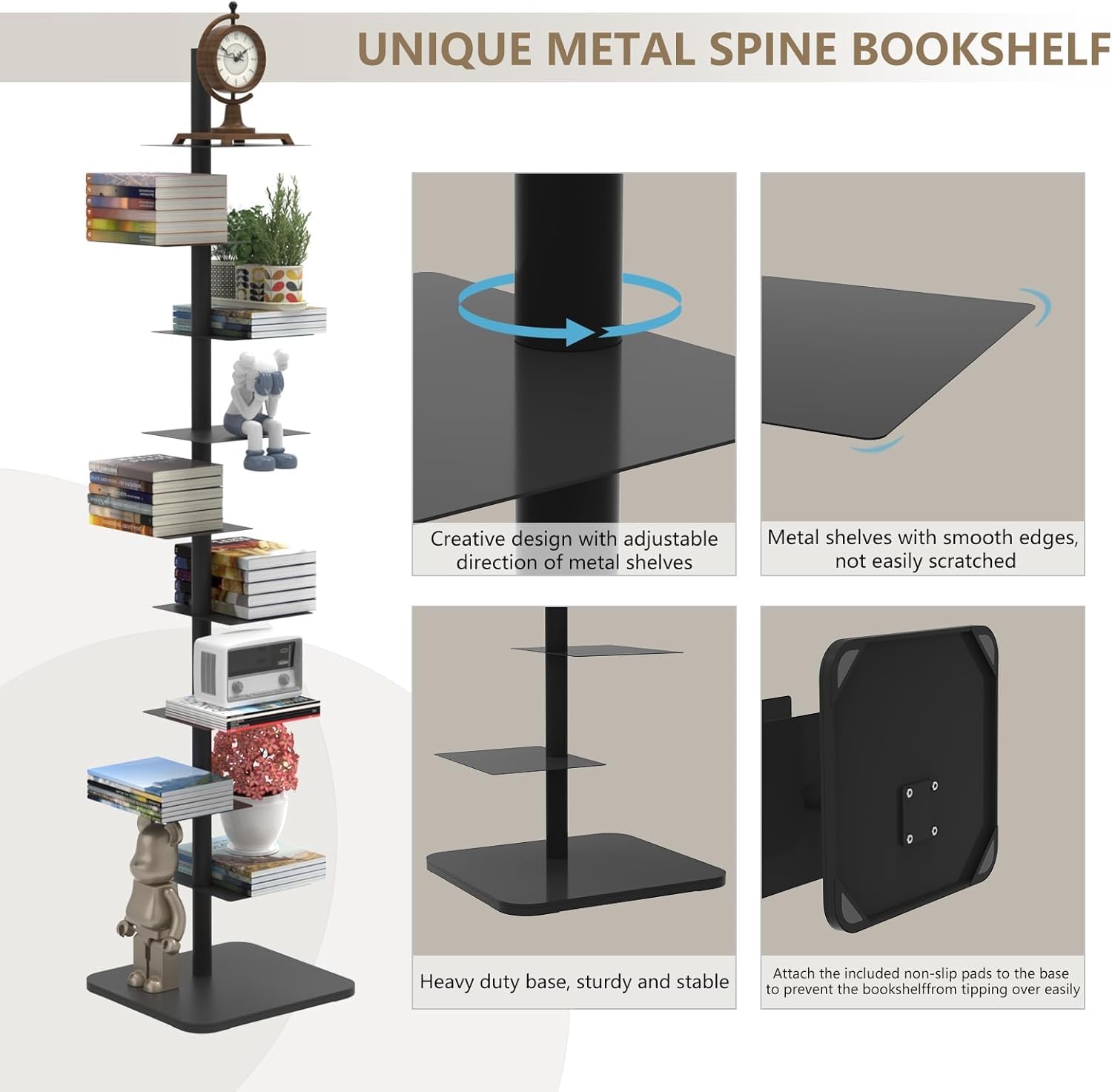 Estantería flotante invisible de metal de 9 niveles, torre vertical giratoria de 3 lados, estantería de esquina estrecha que ahorra espacio para el hogar, oficina, dormitorio, espacios pequeños