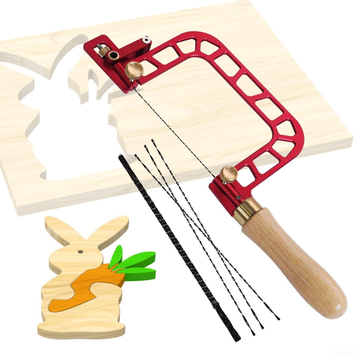 Scie à archet multifonction en forme de U, 7,6 cm avec poignée en bois pour jardinage, élagage, coupe (scie + 12 lames de scie)