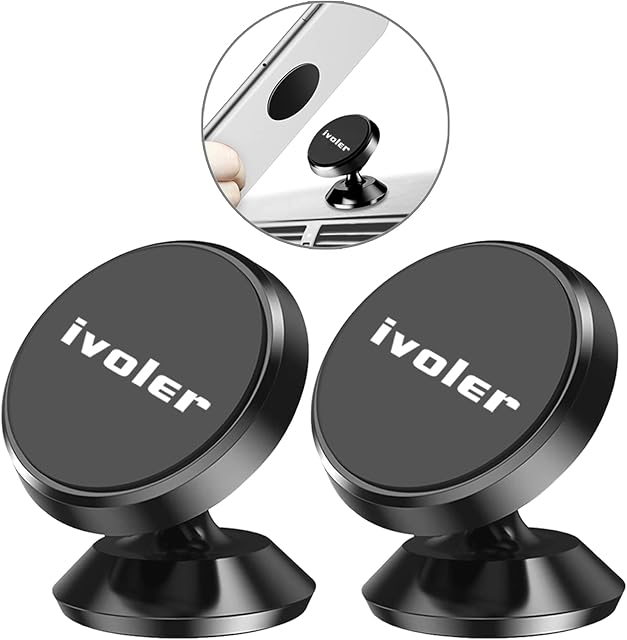 iVoler Car Phone Holder, [2 Pack] 360°Free Rotation Universal Magnetic Dashboard Phone holder Mini Car Mounts Compatible for Sony,Samsung,Nokia, Huawei all Phones or GPS Devices - Black