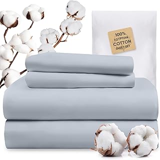 TWK 1200 Thread Count 100% Egyptian Cotton Sheets Bed Set,Thickness,Long-Lasting Durability,Resists Pilling,Deep Pocket Up to 18",with a Laundry Bag (French Blue, Queen)