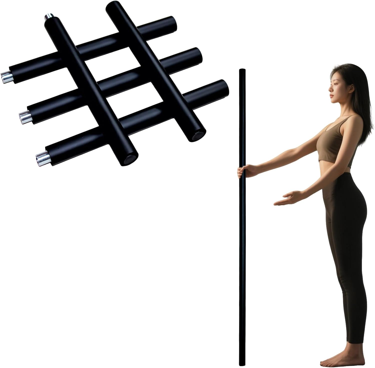 yoga stick is made of sturdy steel that is 5 feet high and an adjustable stretching stick, providing flexibility, agility, and balance. Covered with thick and comfortable foam layer