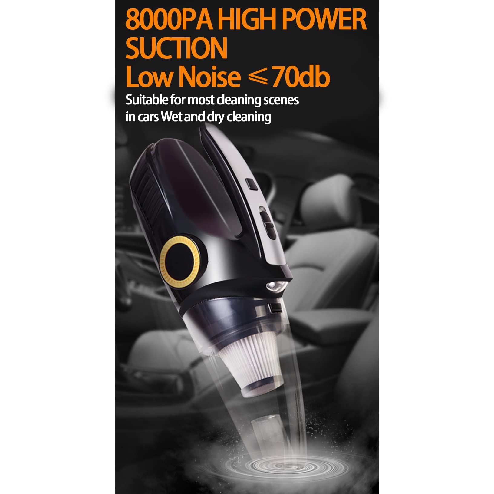 Mocessory Car Handheld Vacuum High Power 8000Pa, Mini Portable Car Vacuum Cleaner Pet Hair, Small Wet Dry Vacuum Cleaner for Car Interior Detailing Cleaning with 15ft Cord & LED Light