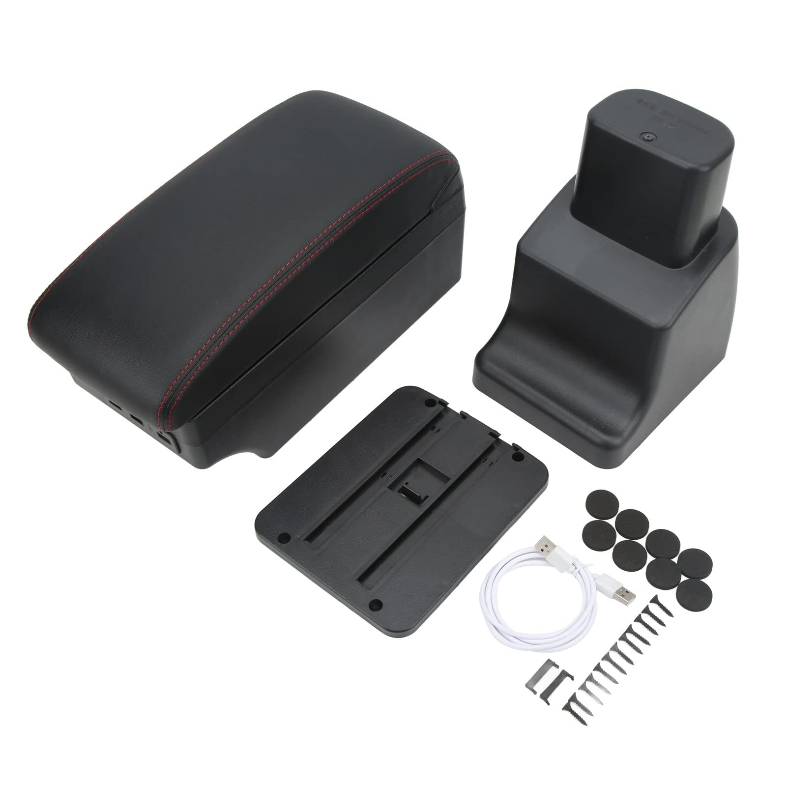 Keenso Portabicchieri Console Centrale in ABS e Pelle PU, Organizer | Scatola per braccioli Scatola portaoggetti per console centrale in ABS e pelle PU con 7 porte USB Organizzatore interno di