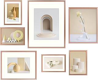 Frametory, Aluminum Picture Frames Set of 7 - Rose Gold Gallery Wall Kit...