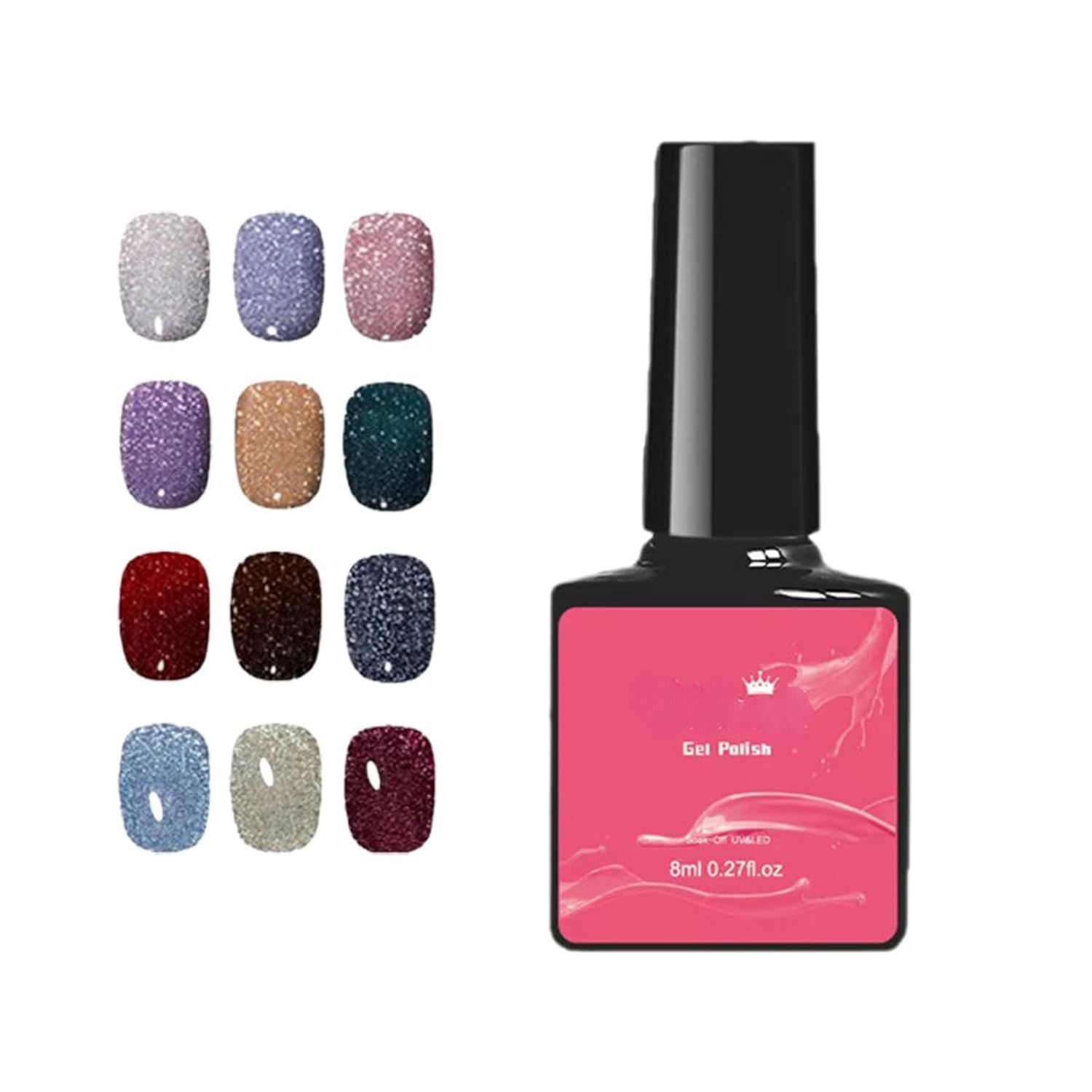 High Density Glitter Nail Gel Polish 12 Colors, 2024 New High Density Glitter Nail Polish, Reflective Gel Nail Polish, Holographic Glitter Nail Polish Manicure (12 Colors, 5cm)
