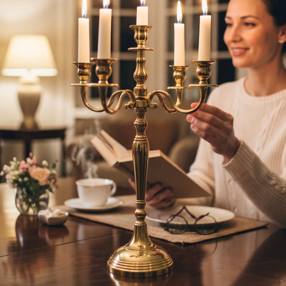 Vintage Gold Candelabra - Elegant Table Centerpiece -13 Vintage Gold Candelabra - Elegant Table Centerpiece -13