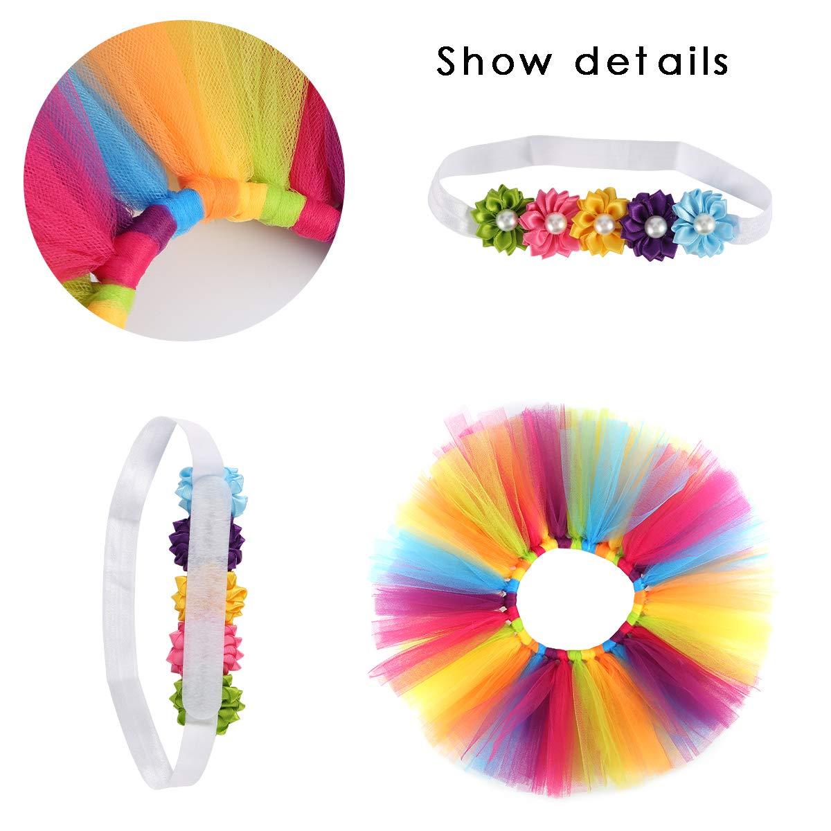 NYGGTYK Gonna in Tulle Arcobaleno da 1 Pezzo, Morbido tutù Soffice, Abbigliamento da Festa al Neon per Ragazze, Vestiti per Bambini Anni '80, tutù da Ballo con Fascia Elastica