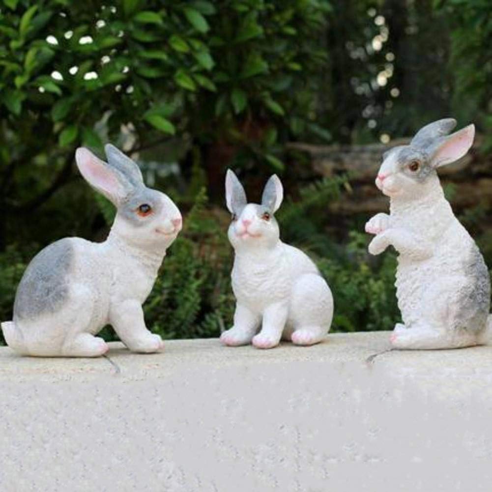 Statues de jardin lapin résine : l'ornement gris météo pour terrasse