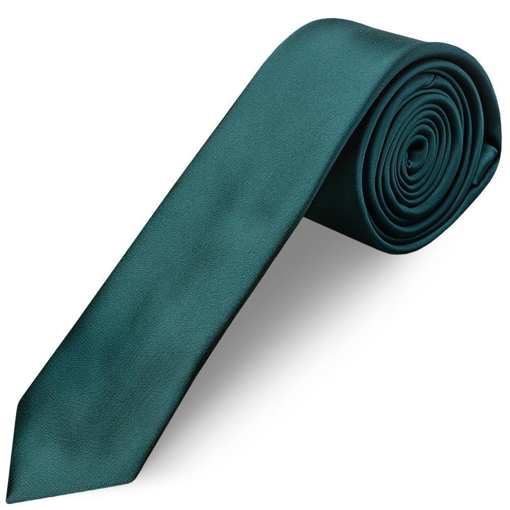 Ties R Us Boys Dark Teal Plain Satin Skinny Tie