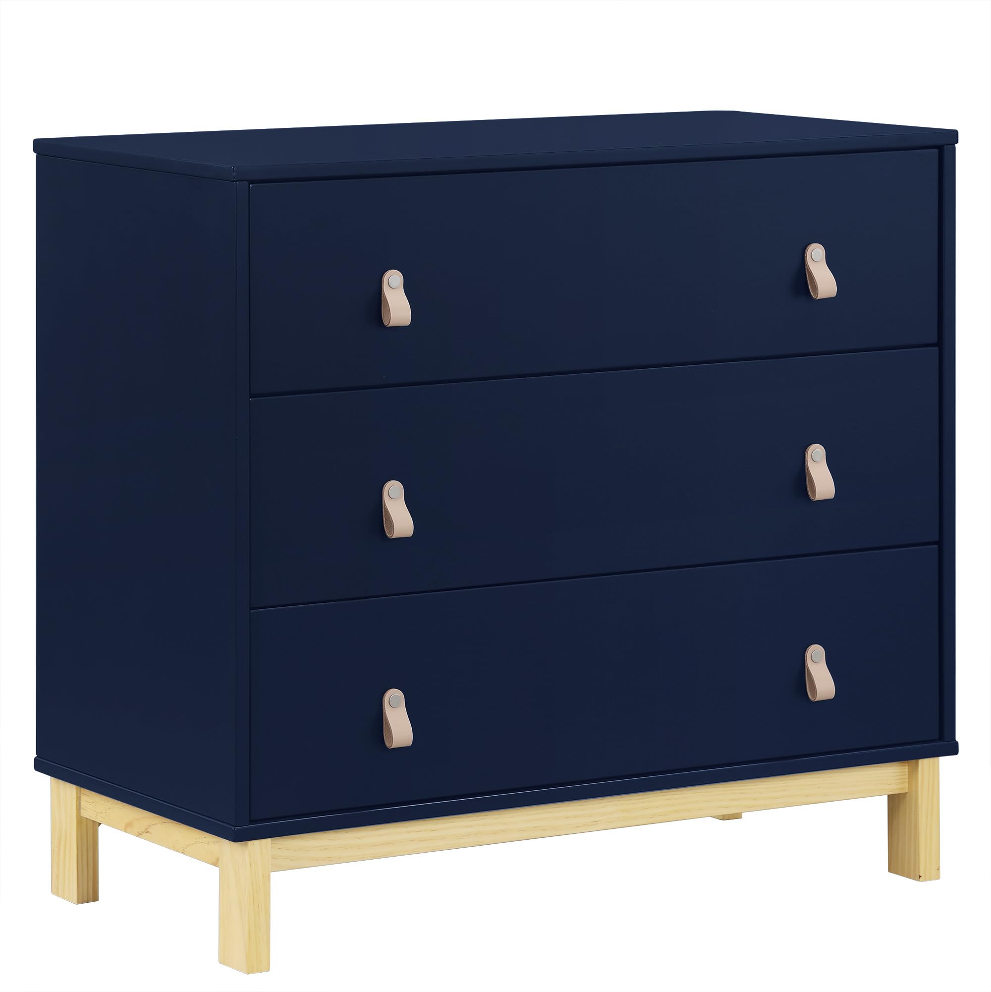 babyGap Legacy 3 Drawer Dresser with Leather Pulls and Interlocking Drawers by Delta Children, Navy/Natural